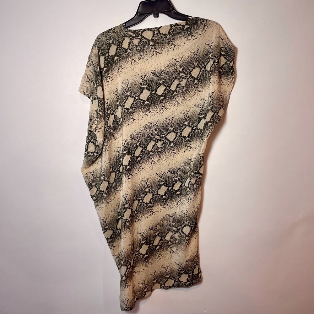 Toupy Snake Print Shift Silk Dress Womens XS Beige Black Short Sleeve Dolman - Picture 3 of 8